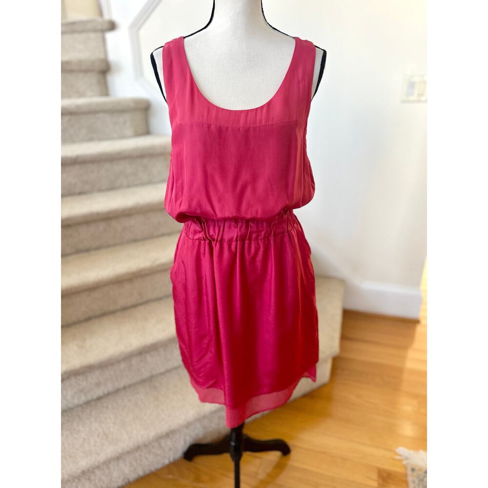 Banana Republic Hot Pink Silk Scoop Neck Sleeveless Blouson Mini Dress